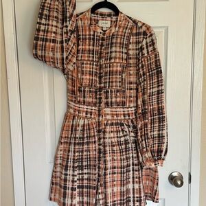 Joie Tie Dye Plaid Peach, Cream, Sienna Button-Down Dress